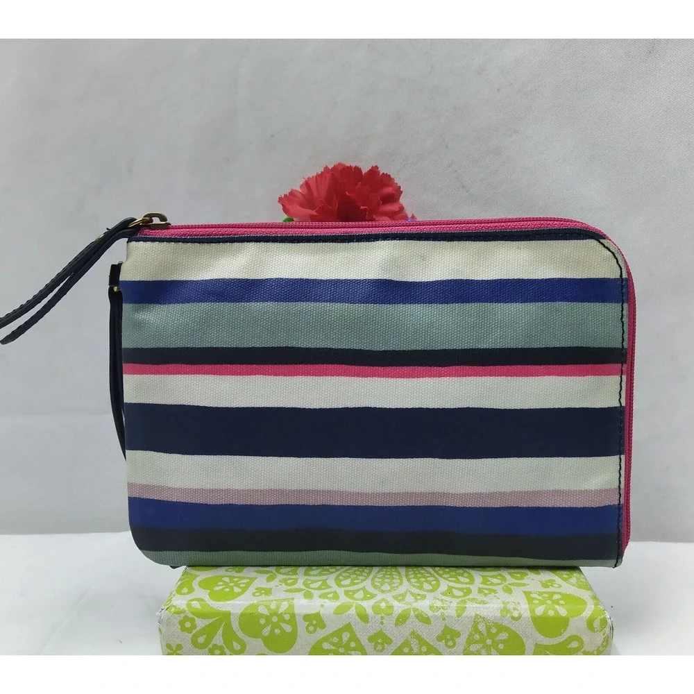 Fossil Multicolor Coated Canvas Stripes Zipper Closure Coin Wallet